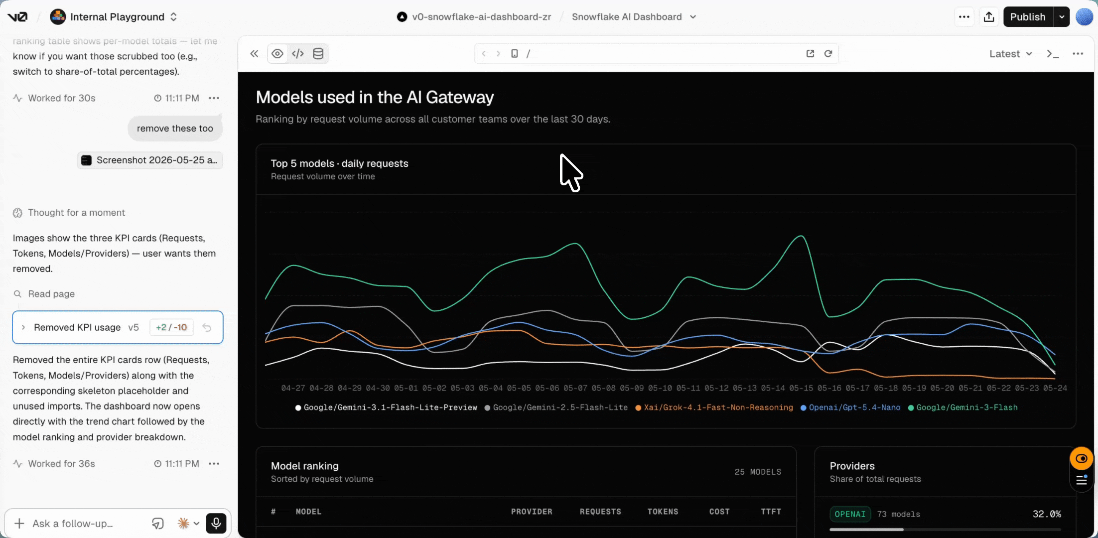 Snowflake deployment flow in v0